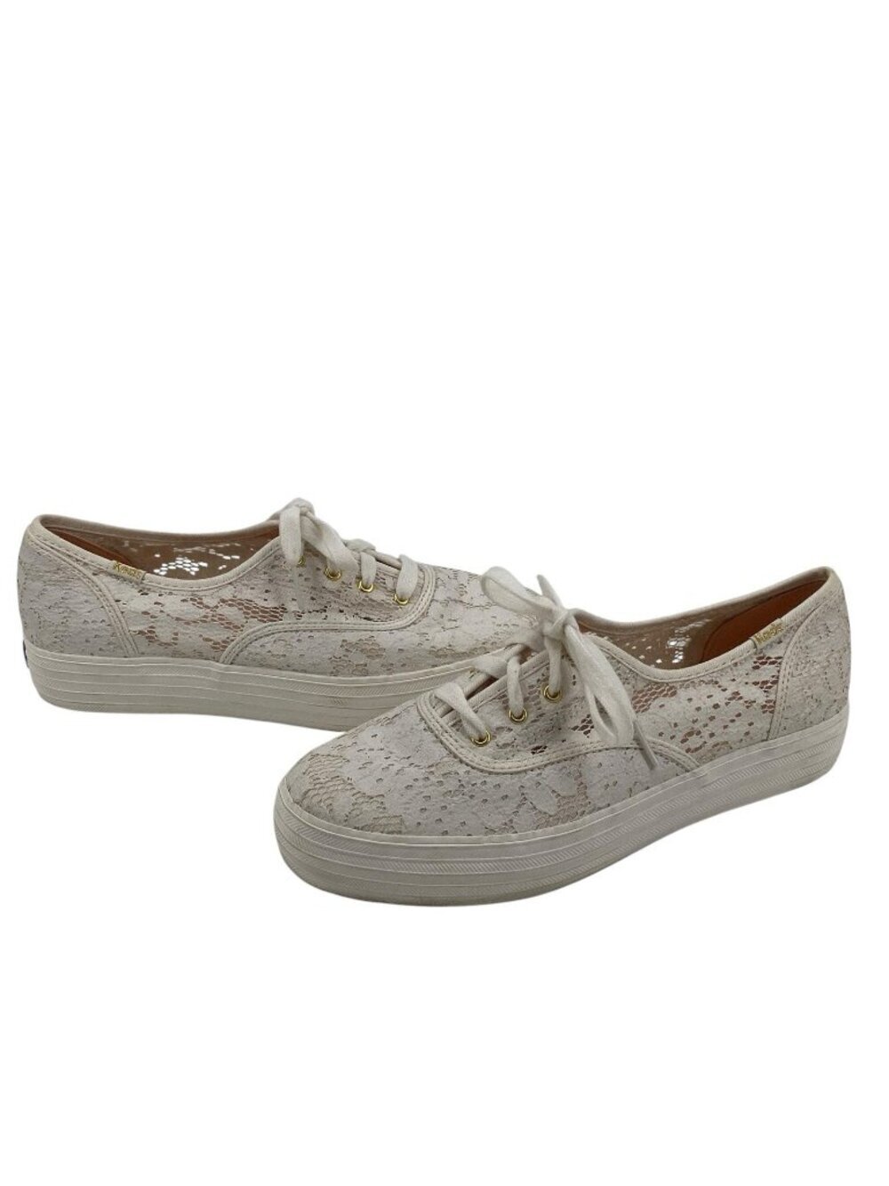 Keds Women’s Size 8 Point Festival Eyelet Lace Up Sneakers Ivory Bridal WF59462